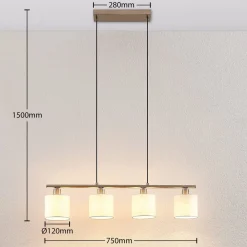 Lindby hængelampe Stannis, 75 cm, hvid, 4 lyskilder, tekstil