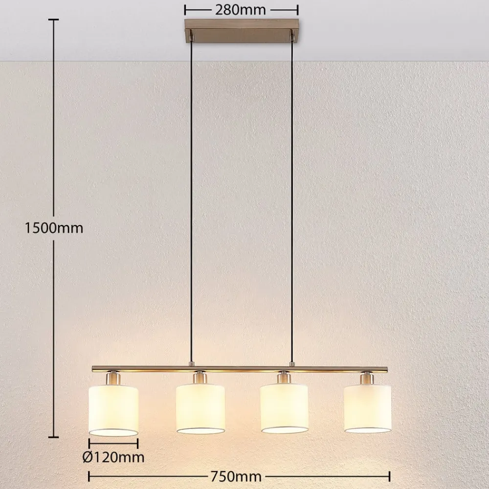 Lindby hængelampe Stannis, 75 cm, hvid, 4 lyskilder, tekstil