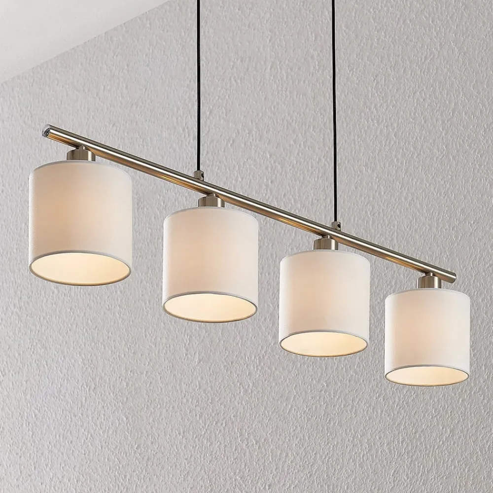 Lindby hængelampe Stannis, 75 cm, hvid, 4 lyskilder, tekstil
