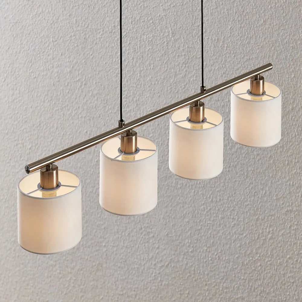 Lindby hængelampe Stannis, 75 cm, hvid, 4 lyskilder, tekstil