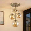 Lindby Pendellamper>hængelampe Teeja, amber, 5 lyskilder, Ø50cm, glas, E27