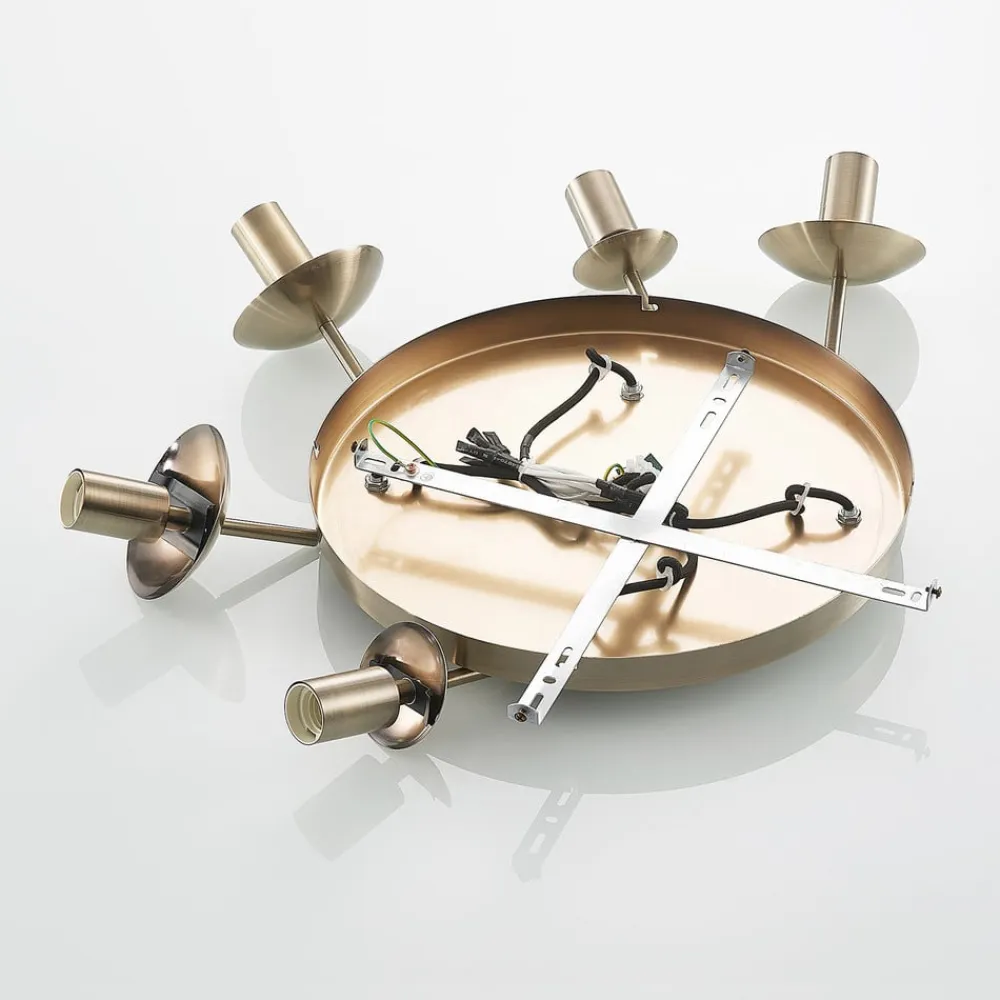 Lindby Pendellamper>hængelampe Teeja, amber, 5 lyskilder, Ø50cm, glas, E27