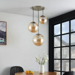 hængelampe Teeja, amber, 3 lyskilder, Ø52cm, glas, E27^Lindby Online