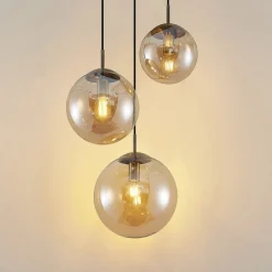 hængelampe Teeja, amber, 3 lyskilder, Ø52cm, glas, E27^Lindby Online