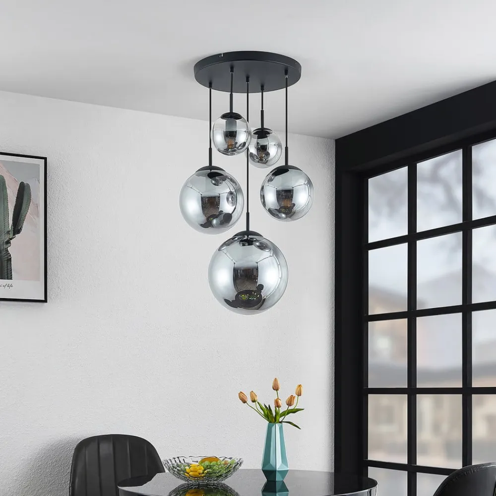 hængelampe Teeja, smoke, 5 lyskilder, Ø50cm, glas, E27^Lindby Discount