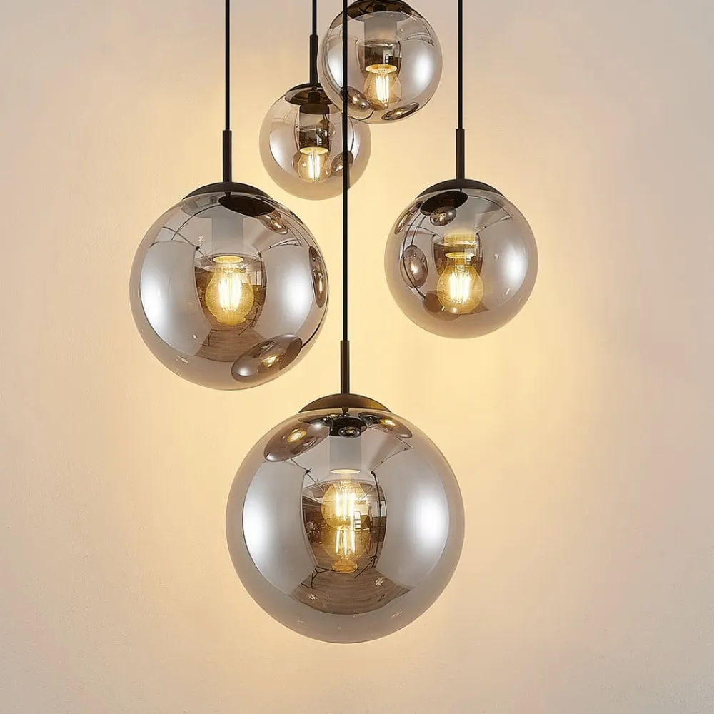 hængelampe Teeja, smoke, 5 lyskilder, Ø50cm, glas, E27^Lindby Discount