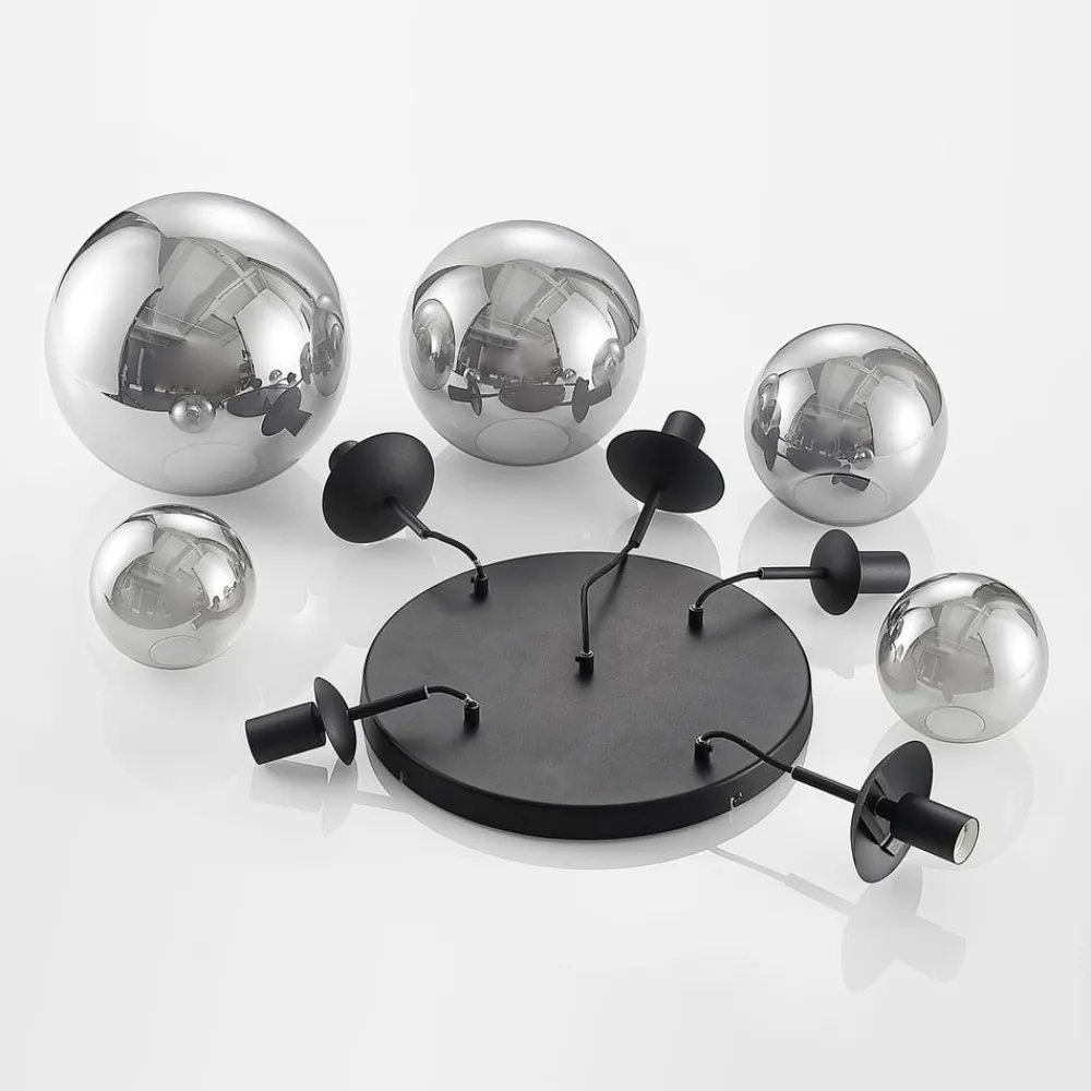 hængelampe Teeja, smoke, 5 lyskilder, Ø50cm, glas, E27^Lindby Discount