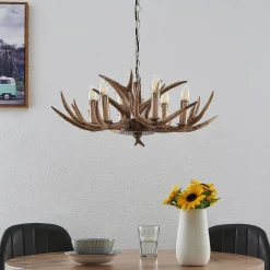 hængelampe Tejask, Ø 70 cm, 6 lyskilder, gevir, E14^Lindby Hot