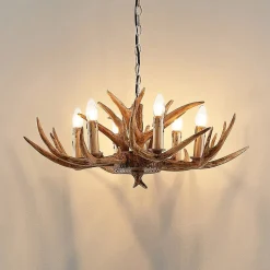 hængelampe Tejask, Ø 70 cm, 6 lyskilder, gevir, E14^Lindby Hot