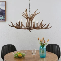 hængelampe Tejask, Ø 102 cm, 6 lyskilder, gevir, E14^Lindby Sale