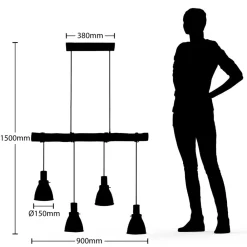 Lindby hængelampe Trebale, E14, Ø 15 cm, 4 lyskilder, træ