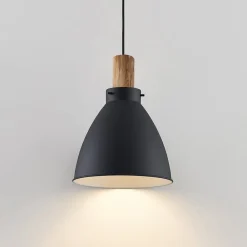 Lindby hængelampe Trebale, E27, Ø 28 cm, sort, træ