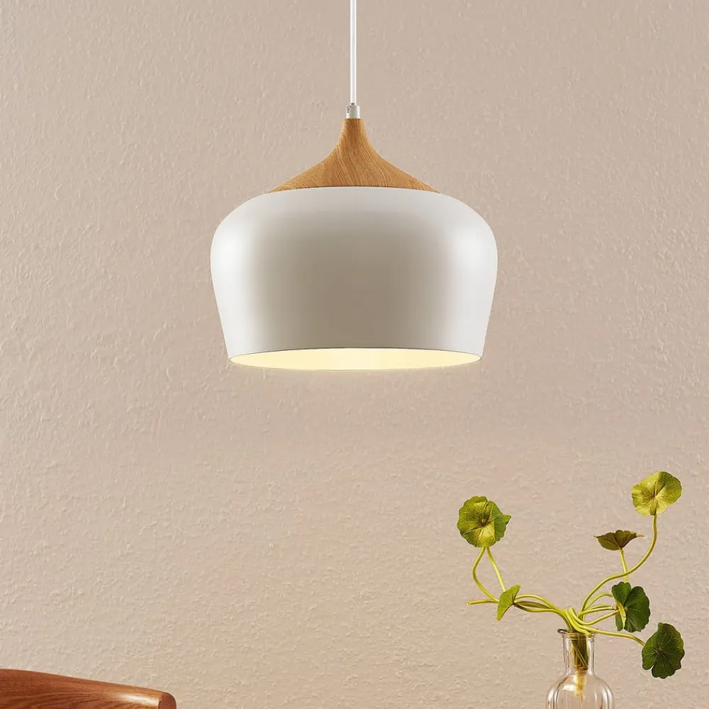 Lindby Pendellamper|Pendellamper>hængelampe Vilsera, hvid, metal/træ, 26 cm, E27