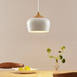 Lindby Pendellamper|Pendellamper>hængelampe Vilsera, hvid, metal/træ, 26 cm, E27