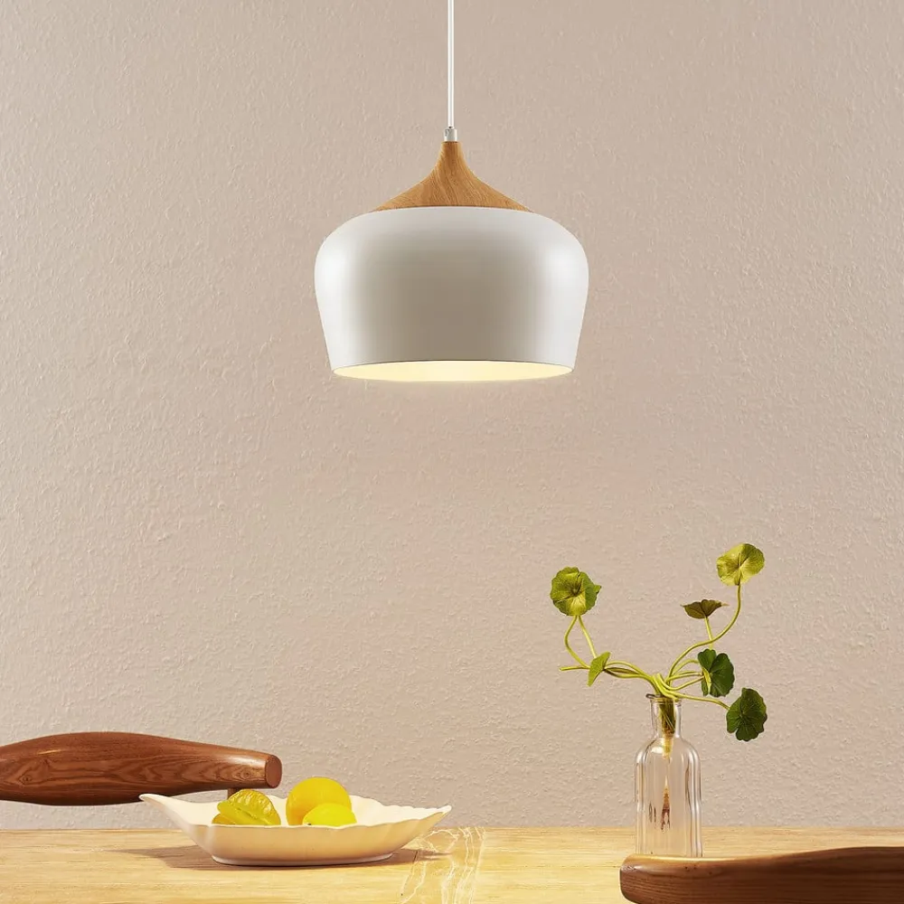 Lindby Pendellamper|Pendellamper>hængelampe Vilsera, hvid, metal/træ, 26 cm, E27
