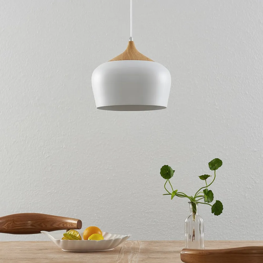 Lindby Pendellamper|Pendellamper>hængelampe Vilsera, hvid, metal/træ, 26 cm, E27