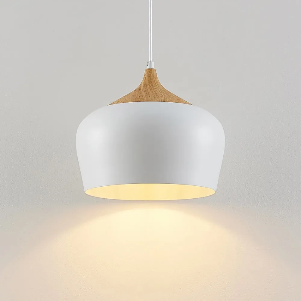 Lindby Pendellamper|Pendellamper>hængelampe Vilsera, hvid, metal/træ, 26 cm, E27
