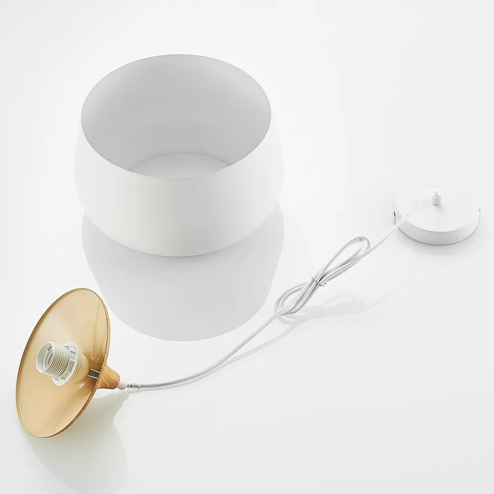 Lindby Pendellamper|Pendellamper>hængelampe Vilsera, hvid, metal/træ, 26 cm, E27