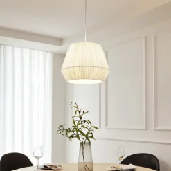 Lindby Pendellamper|Pendellamper>hængelampe Vitore, Ø 40 cm, tekstil, hvid