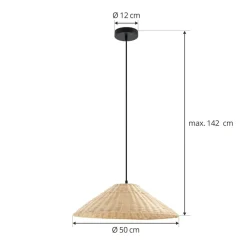 Lindby hængelampe Zyralia, træfarvet, rattan, Ø 50 cm