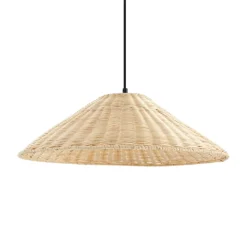 Lindby hængelampe Zyralia, træfarvet, rattan, Ø 50 cm