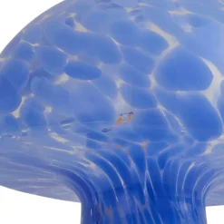 Lindby Hubi bordlampe, blå, glas, Ø 22 cm, svampeform