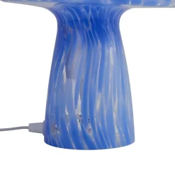 Lindby Hubi bordlampe, blå, glas, Ø 22 cm, svampeform