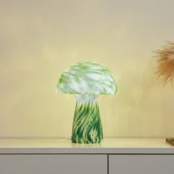 Lindby Bordlamper>Hubi bordlampe, grøn, glas, Ø 22 cm, svampeform