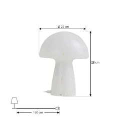 Lindby Hubi bordlampe, hvid, glas, Ø 22 cm, svampeform