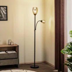 Irmino gulvlampe med røgfarvede glasskærme^Lindby