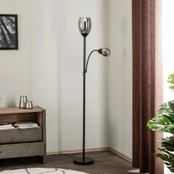 Irmino gulvlampe med røgfarvede glasskærme^Lindby