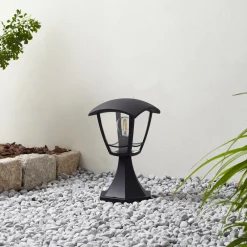 Lindby Isidoro sokkellampe, sort, højde 28 cm, plast