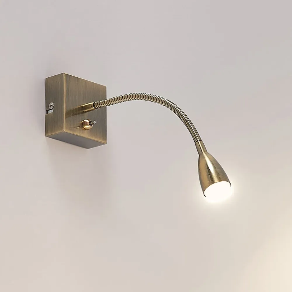 Lindby Jolka LED-læselampe, afbryder, antik messing