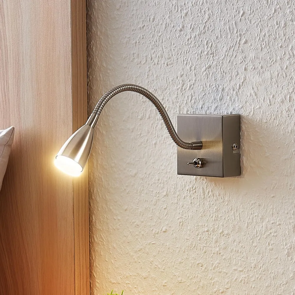 Lindby Jolka LED-læselampe, afbryder, nikkel