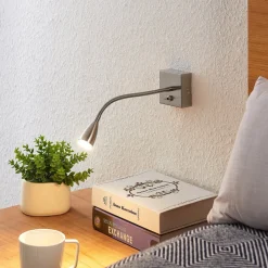 Lindby Jolka LED-læselampe, afbryder, nikkel