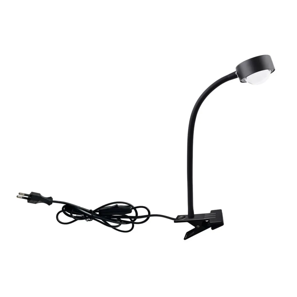 Lindby Arbejdsrum/Kontor>klemmelampe Jyla sort linse 3000K fleksibel arm GX53