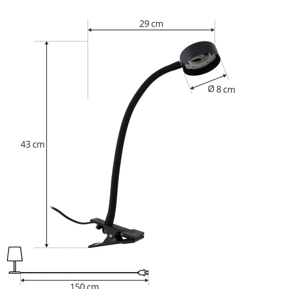 Lindby Arbejdsrum/Kontor>klemmelampe Jyla sort linse 3000K fleksibel arm GX53