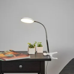 LED clip-on bordlampe Milow, hvid, metal, 36 cm høj^Lindby Discount