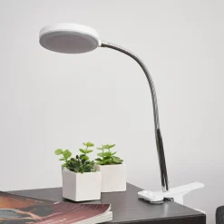 LED clip-on bordlampe Milow, hvid, metal, 36 cm høj^Lindby Discount