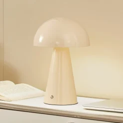 LED genopladelig bordlampe Nevijo, beige, Ø20cm, USB, dæmper^Lindby Sale