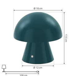 LED genopladelig bordlampe Nevijo, petrol, Ø18cm, USB, dæmper^Lindby Best