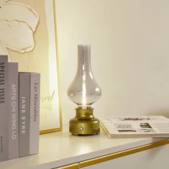 Lindby LED genopladelig bordlampe Maxentius, grøn, glas, dæmper