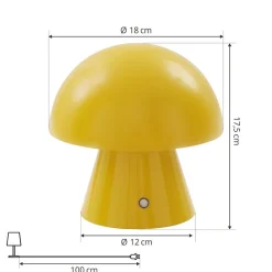 LED genopladelig bordlampe Nevijo, gul, Ø18cm, USB, dæmper^Lindby Outlet