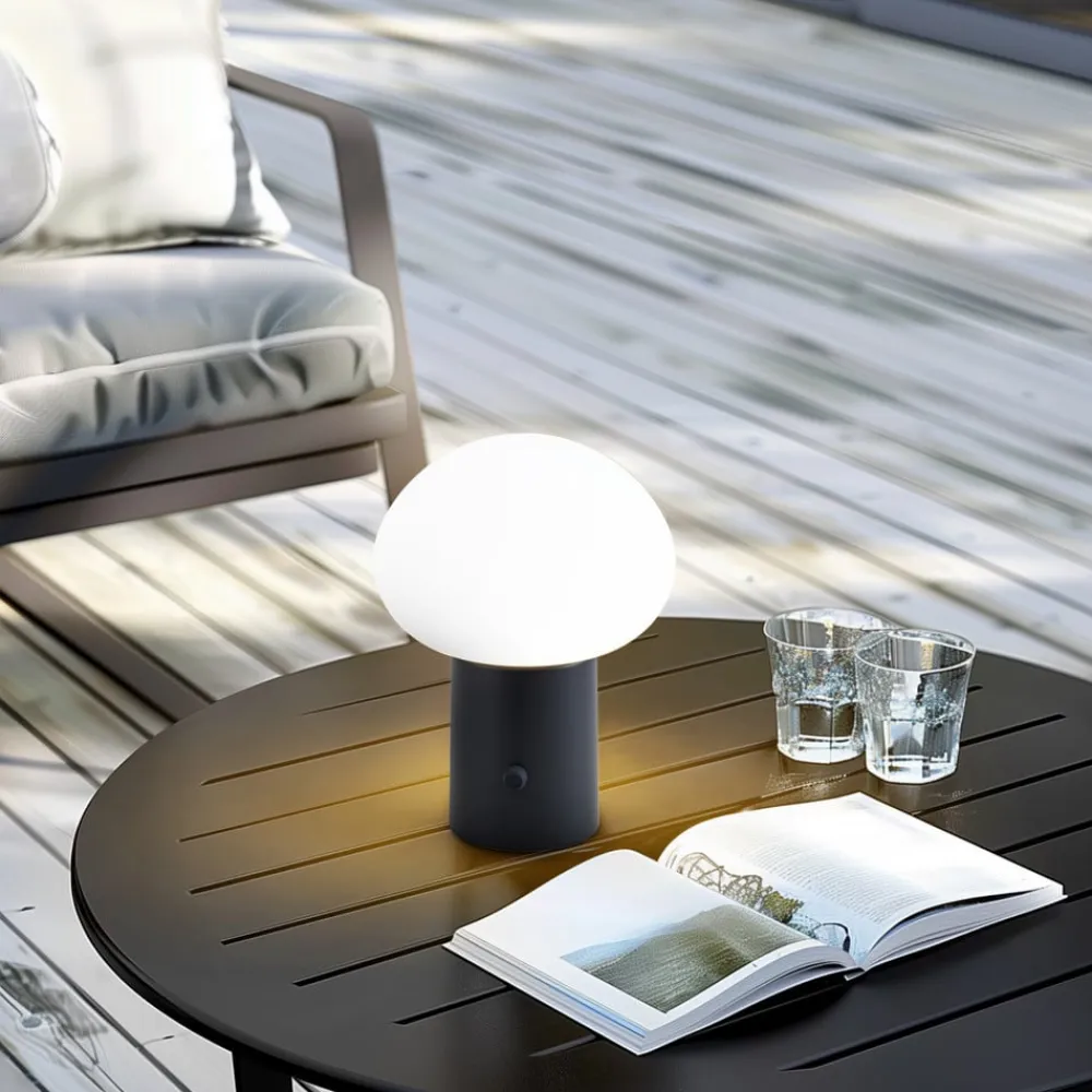 Lindby LED genopladelig bordlampe Zelie, sort, aluminium, IP44