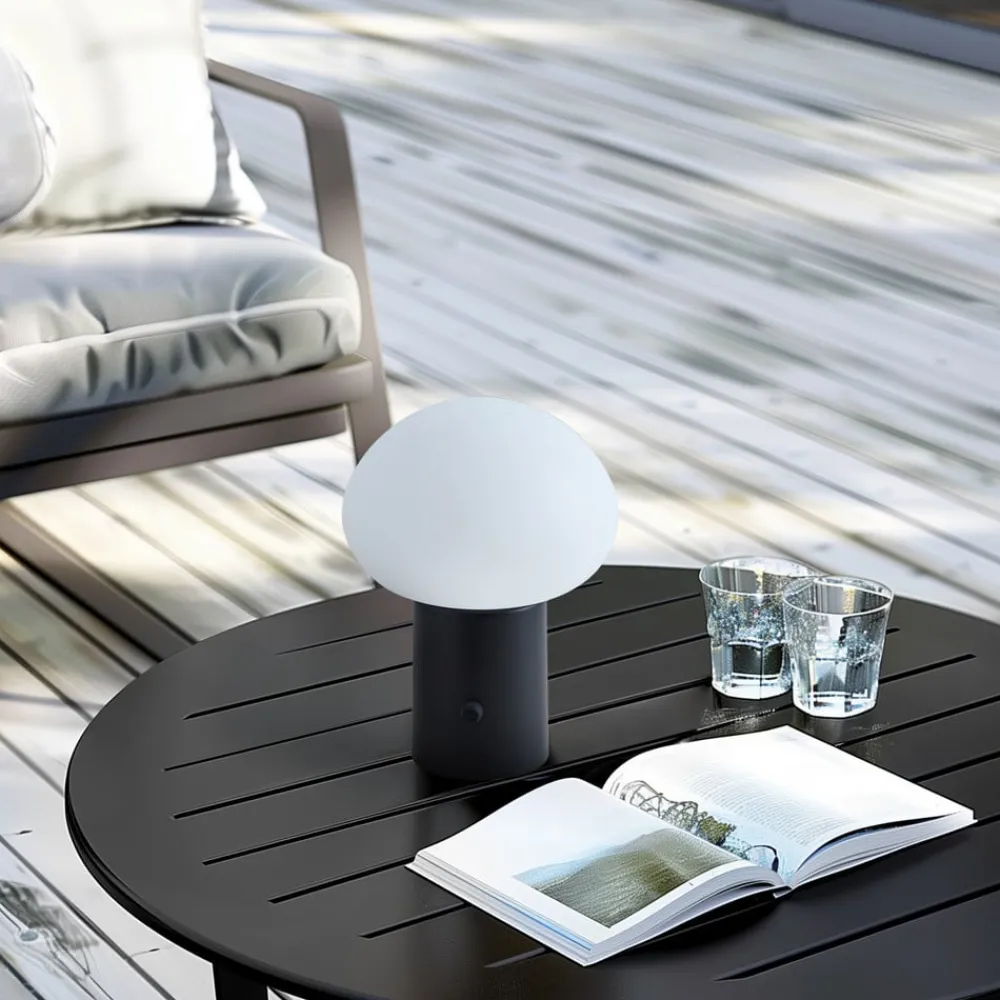 Lindby LED genopladelig bordlampe Zelie, sort, aluminium, IP44