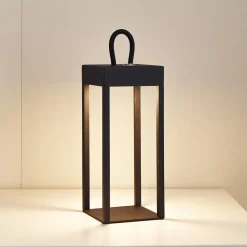 Lindby Gang|Bordlamper>LED genopladelig bordlampe Iruna, sort, metal, 27 cm, dæmpbar.