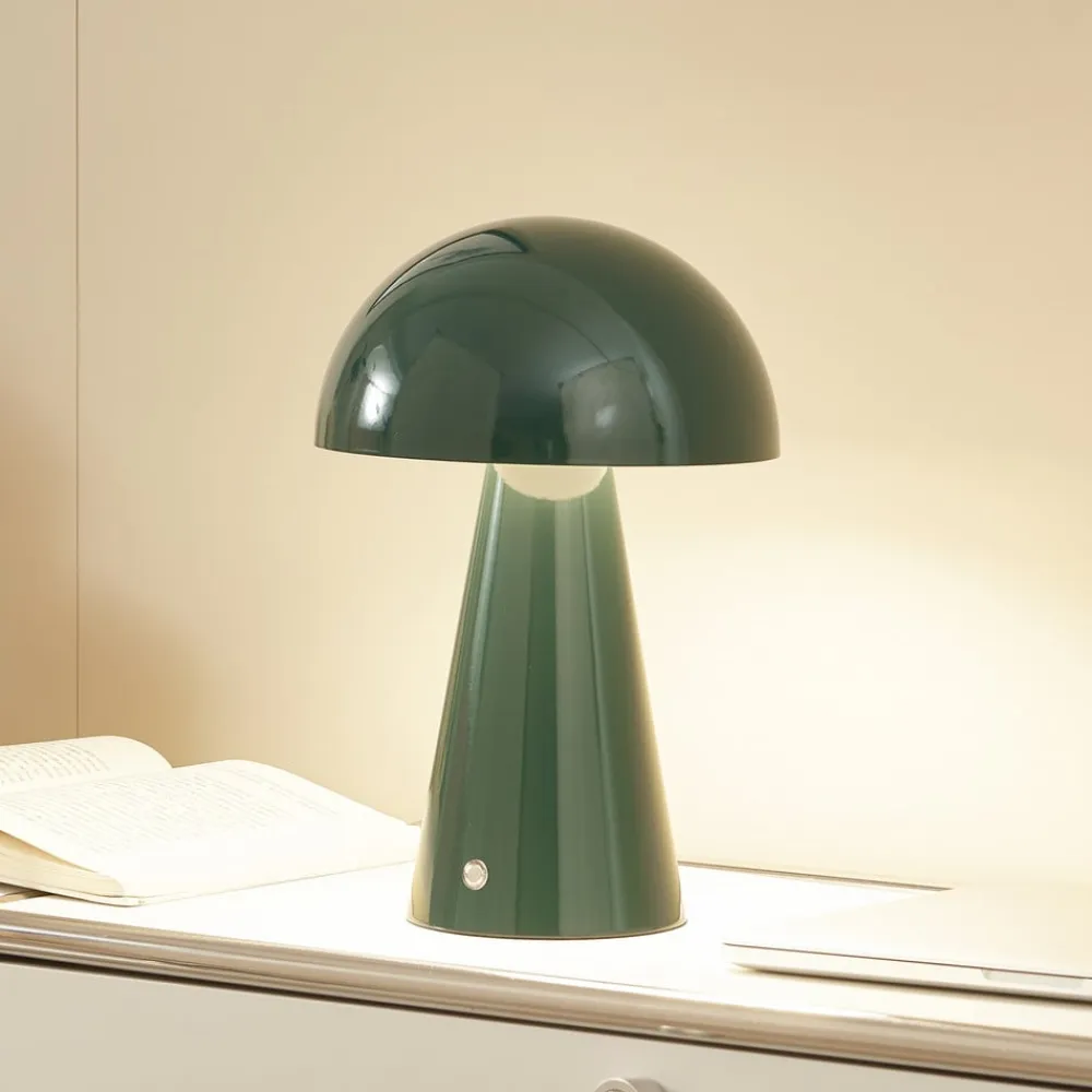 Lindby Pendellamper|Bordlamper>LED genopladelig bordlampe Nevijo, grøn, Ø20 cm, USB, dæmper