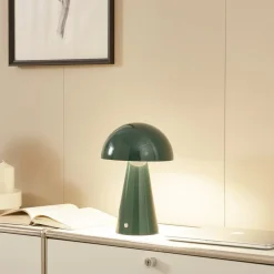 Lindby Pendellamper|Bordlamper>LED genopladelig bordlampe Nevijo, grøn, Ø20 cm, USB, dæmper