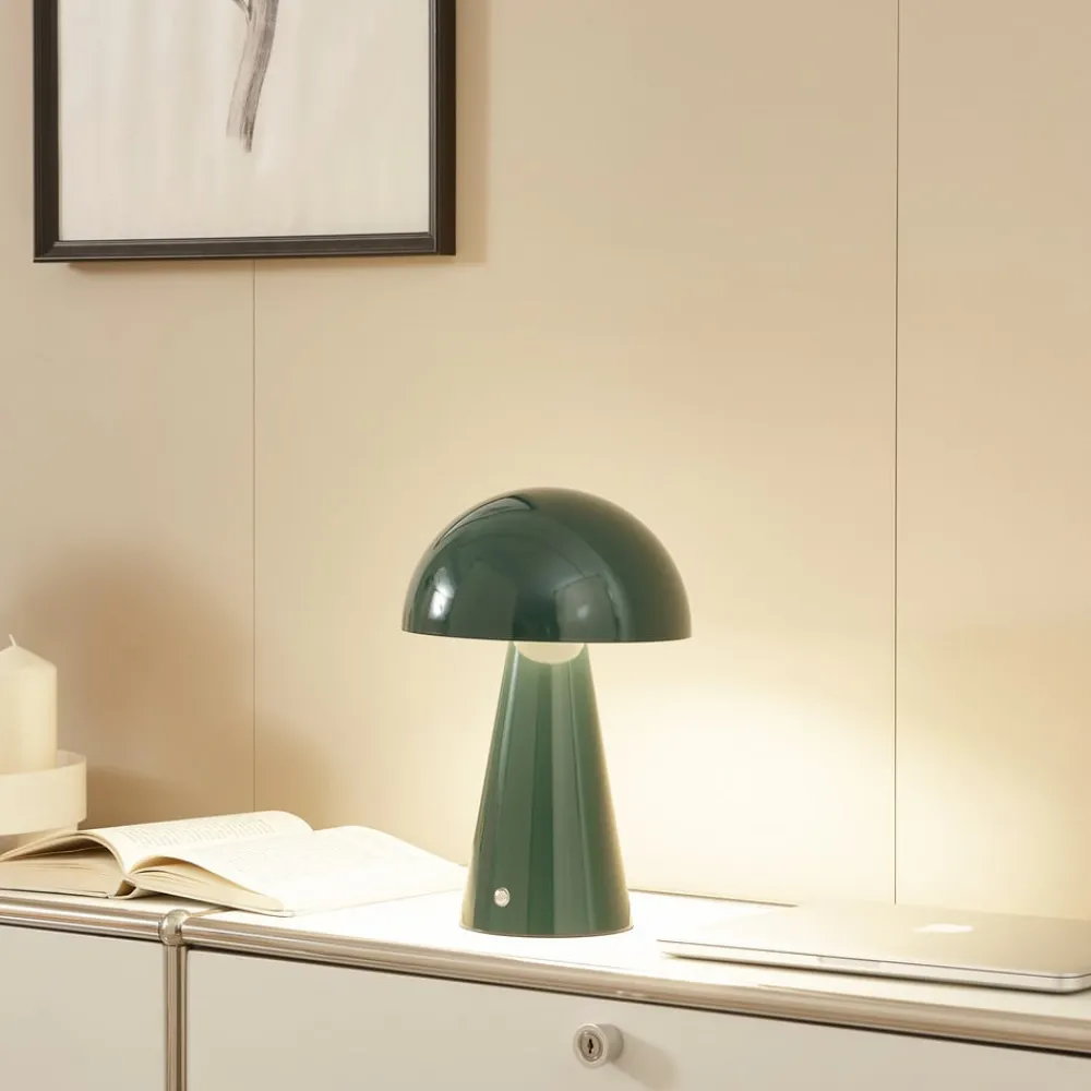 Lindby Pendellamper|Bordlamper>LED genopladelig bordlampe Nevijo, grøn, Ø20 cm, USB, dæmper