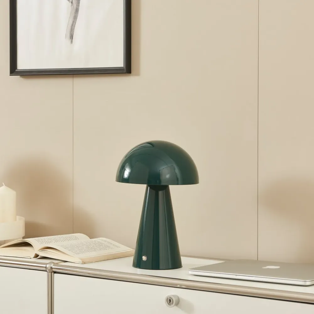 Lindby Pendellamper|Bordlamper>LED genopladelig bordlampe Nevijo, grøn, Ø20 cm, USB, dæmper